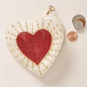 Anthropologie Cream Heart Charm with Red Beaded Heart